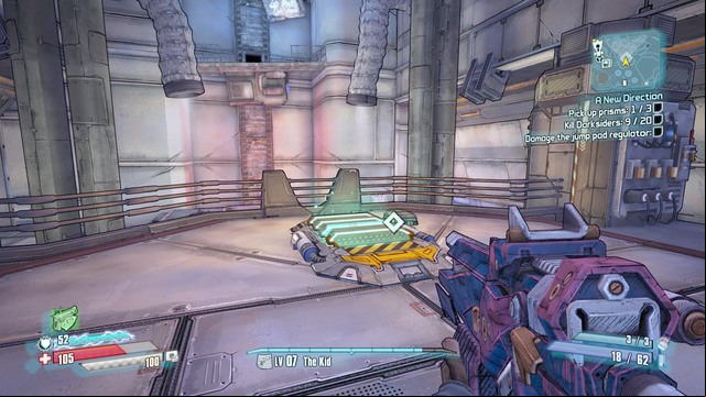To reach the higher level, shoot at the device next to the trampoline and walk onto it - A New Direction - Main missions - Borderlands: The Pre-Sequel! - Game Guide and Walkthrough