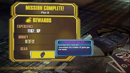 Finishing given missions (for example Plan B) unlocks further weapon slots - Upgrades in Borderlands 2 - General hints - Borderlands 2 Game Guide