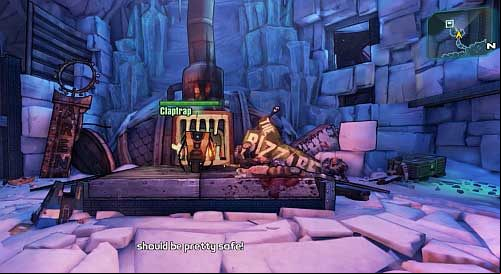 After you reach the middle of the cave, approach the Claptrap in front of the oven to watch a short cinematic - My First Gun/Blindsided | Main missions walkthrough for Borderlands 2 - Main missions - Borderlands 2 Game Guide