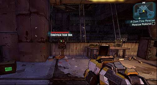 Climb it, go to the end of the room and destroy the above fuse box - A Dam Fine Rescue | Main missions walkthrough for Borderlands 2 - Main missions - Borderlands 2 Game Guide