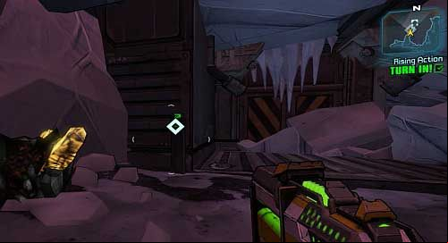 Use Catch -a- Ride on the left side of the gate and drive to Three Horns Valley (if you have activated Fast Travel in this area during No Vacancy, you will save yourself some time) - Rising Action | Main missions walkthrough for Borderlands 2 - Main missions - Borderlands 2 Game Guide