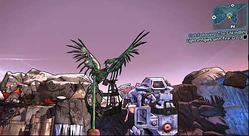 The next stage of this mission requires you to light up three Fire Effigies shown in the above screenshot - Cult Following: Eternal Flame | Sanctuary side missions in Borderlands 2 - Sanctuary - Borderlands 2 Game Guide