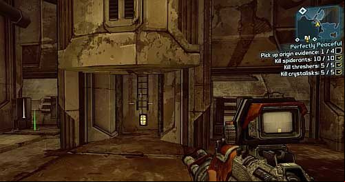 Pick up the item and on the right side of the same room you will find a ladder which will take you to a shortcut to the exit from this location - Perfectly Peaceful | Sanctuary part 2 side missions in Borderlands 2 - Sanctuary part 2 - Borderlands 2 Game Guide