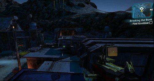 On the roof of the building opposite to the bank you will find the Laxative - Breaking the Bank | Lynchwood side missions in Borderlands 2 - Lynchwood - Borderlands 2 Game Guide