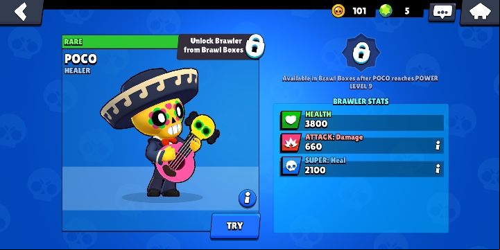 Poco can be obtained from boxes - Poco | Characters in Brawl Stars - Character list - Brawl Stars Guide