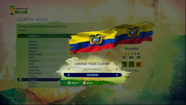 You begin game from choosing one of available teams - 2014 FIFA World Cup - Game Modes - 2014 FIFA World Cup Brazil - Game Guide and Walkthrough