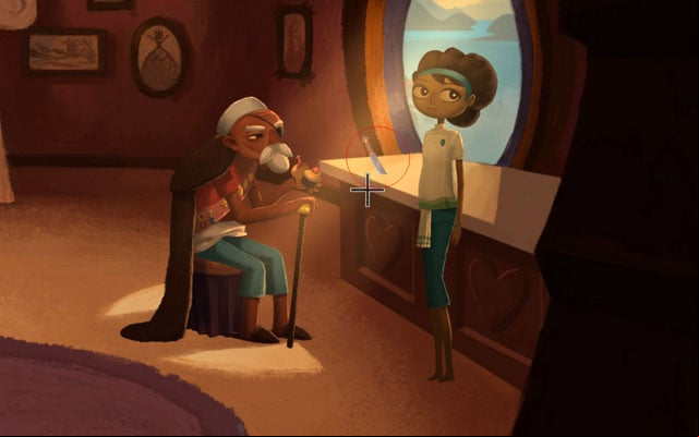 Grandfather sticks the knife into the table - Maidens Feast - Chapter 1 - Vella - Broken Age - Game Guide and Walkthrough