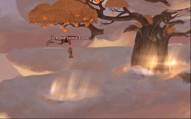 Knock off some fruits of the tree - Meriloft - Chapter 1 - Vella - Broken Age - Game Guide and Walkthrough