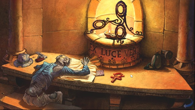On the table, there are many useful items - George - Santa Cova Cave - Montserrat - Broken Sword: The Serpents Curse - Game Guide and Walkthrough
