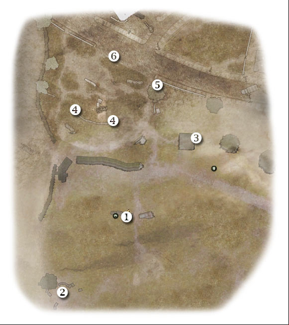 Map legend: 1 - starting area - Chapter 6: Baptism of Fire - FIRST ASSIGNMENT:br Rendezvous with 2nd squad - part 1 - Chapter 6: Baptism of Fire - Brothers in Arms: Hells Highway - Game Guide and Walkthrough
