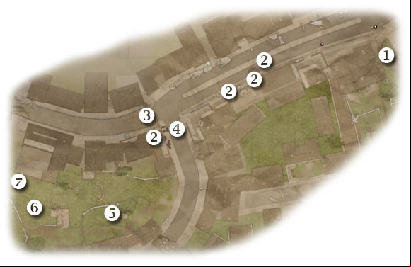 Map legend: 1 - starting area - Chapter 8: Black Friday - FIFTH ASSIGNMENT:br Destroy the Panzers and 88s - part 1 - Chapter 8: Black Friday - Brothers in Arms: Hells Highway - Game Guide and Walkthrough