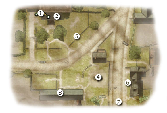 Map legend: 1 - starting area - Chapter 3: Five-Oh-Sink - FIFTH ASSIGNMENT:br Rendezvous with Hartsock - part 1 - Chapter 3: Five-Oh-Sink - Brothers in Arms: Hells Highway - Game Guide and Walkthrough