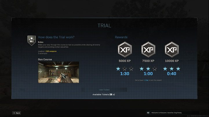 The number of experience points that can be gained after completing a Trial in Call of Duty Warzone is as follows - Warzone: Trials - types, tickets, rewards - Appendix - Warzone Guide