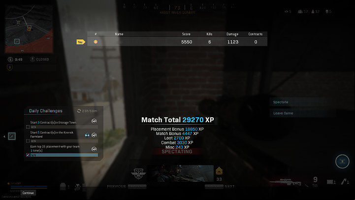 As visible in the image above, you can see that by taking 13th place, having 6 kills with 1123 points of damage caused, you could earn as much as 29 270 experience points - Warzone: Solos - how to win, best equipment - Basics - Warzone Guide