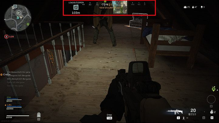 The com is located at the top of the screen, in the center - Warzone: Game interface - Warzone: Gameplay basics - Warzone Guide