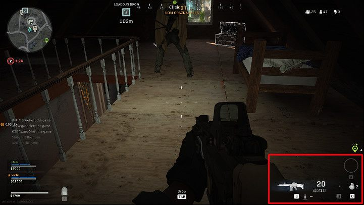 Your weapon and amount of ammo are displayed on the right side of the screen - Warzone: Game interface - Warzone: Gameplay basics - Warzone Guide
