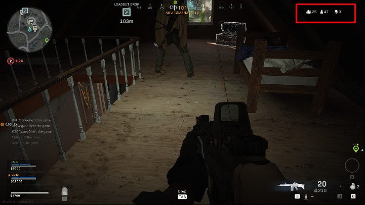 On the right, you have information about your number of kills during the match, as well as the number of players left - Warzone: Game interface - Warzone: Gameplay basics - Warzone Guide