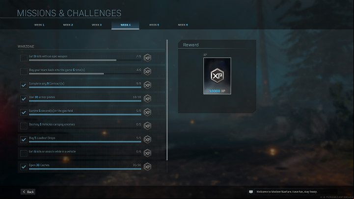 This means you can perform challenges from all available weeks at the same time - Warzone: Barracks - challenges, missions, personalisation - Basics - Warzone Guide