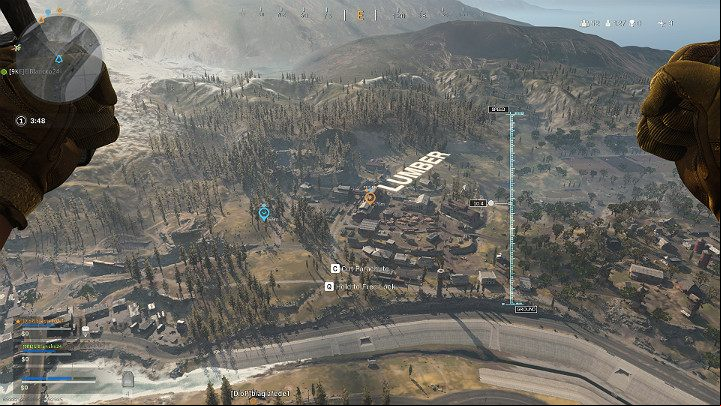 If you open the parachute too early, as in the image above, it will take centuries before you reach the landing spot - Warzone Guide