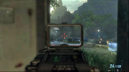 Run to the left, up the ramp to get to the blue house - Mission 02: CELERIUM | Missions: Walkthrough - Missions: Walkthrough - Call of Duty: Black Ops II Game Guide & Walkthrough