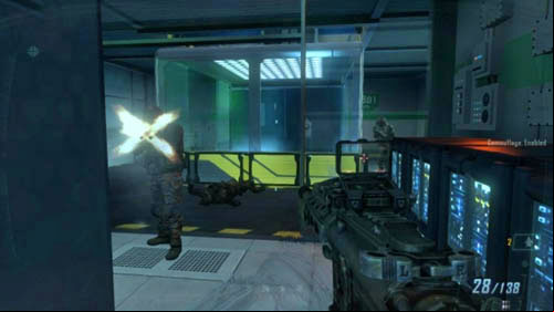 The further way leads to the left, but you can choose whether you want to follow the downstairs or upstairs path - Mission 02: CELERIUM | Missions: Walkthrough - Missions: Walkthrough - Call of Duty: Black Ops II Game Guide & Walkthrough