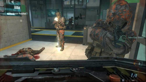 The last opponents are standing in a row - in the room that you will get to, in the corridor on the left and in the room in front of you (picture above) - Mission 02: CELERIUM | Missions: Walkthrough - Missions: Walkthrough - Call of Duty: Black Ops II Game Guide & Walkthrough