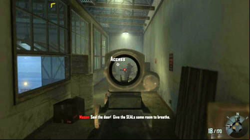Kill the two enemies from above, and before the new ones will take their place, jump following Mason and then turn right as soon as possible and run straight ahead until you get to the corridor (first picture above) - Mission 07: SUFFER WITH ME | Missions: Walkthrough - Missions: Walkthrough - Call of Duty: Black Ops II Game Guide & Walkthrough