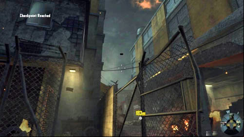 Behind the body of the soldier, whose eyes youve just closed, there is a garbage can - quickly hide near it, make a 180-degree turn and throw an IR strobe at the building on the left (first picture above) - Mission 07: SUFFER WITH ME | Missions: Walkthrough - Missions: Walkthrough - Call of Duty: Black Ops II Game Guide & Walkthrough