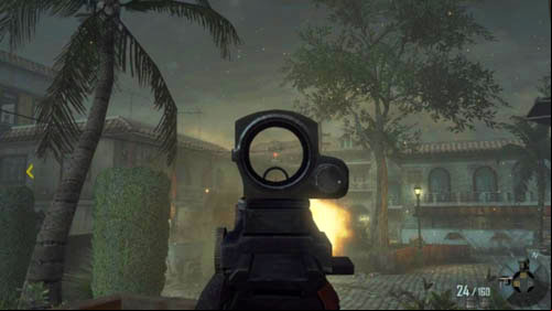 If you want to easily one of the challenges, climb the stairs to the right and start to shoot at the ZPU anti-aircraft turret that is on one of the roofs (picture above) - Mission 07: SUFFER WITH ME | Missions: Walkthrough - Missions: Walkthrough - Call of Duty: Black Ops II Game Guide & Walkthrough
