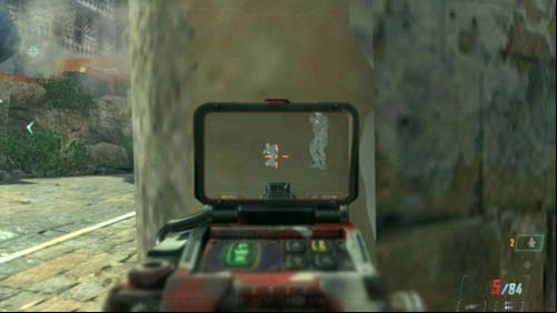 There can be an opponent inside (or he can run inside in a moment), so have the rifle or the sword ready - Mission 08: ACHILLES VEIL | Missions: Walkthrough - Missions: Walkthrough - Call of Duty: Black Ops II Game Guide & Walkthrough