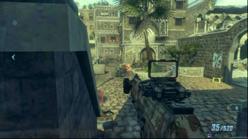 Then go behind the overturned table and hide on the left - Mission 08: ACHILLES VEIL | Missions: Walkthrough - Missions: Walkthrough - Call of Duty: Black Ops II Game Guide & Walkthrough