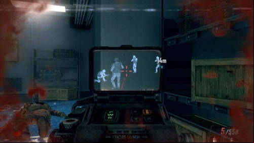 Hide between the lockers on the left and get as close as possible to the opponents - Mission 09: ODYSSEUS | Missions: Walkthrough - Missions: Walkthrough - Call of Duty: Black Ops II Game Guide & Walkthrough