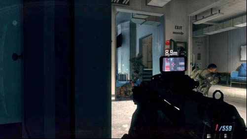 Then go to the next room and hide by the door open inwards - Mission 09: ODYSSEUS | Missions: Walkthrough - Missions: Walkthrough - Call of Duty: Black Ops II Game Guide & Walkthrough