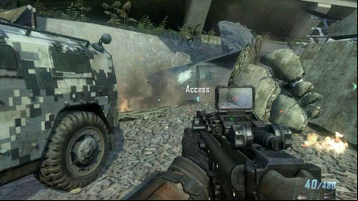 Run to the building number 26 and hide on the left side of the door - Mission 11: JUDGMENT DAY | Missions: Walkthrough - Missions: Walkthrough - Call of Duty: Black Ops II Game Guide & Walkthrough