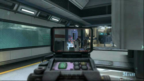 Go down the stairs and kill the two enemies on the left and right, and then the next who will run out of the opposite door - Mission 11: JUDGMENT DAY | Missions: Walkthrough - Missions: Walkthrough - Call of Duty: Black Ops II Game Guide & Walkthrough