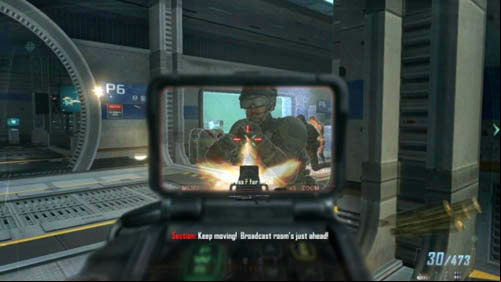 Enter the corridor, having cleared it of enemies - Mission 11: JUDGMENT DAY | Missions: Walkthrough - Missions: Walkthrough - Call of Duty: Black Ops II Game Guide & Walkthrough