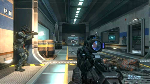 Look right, at the large open door to the conference room with lots of monitors (picture above) - Mission 11: JUDGMENT DAY | Missions: Walkthrough - Missions: Walkthrough - Call of Duty: Black Ops II Game Guide & Walkthrough