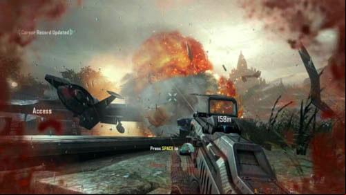 When you land at the beginning of the mission, clear the first place of opponents and get upstairs (up the stairs on the right or by the elevator on the left) - Mission 02: CELERIUM | Missions: Challenges - Missions: Challenges - Call of Duty: Black Ops II Game Guide & Walkthrough