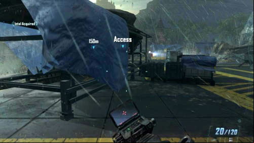 As soon as you destroy the first helicopter (the one from the first challenge), hold down the sprint button and run up to the second helicopter, covered with a blue sheet (first picture above) - Mission 02: CELERIUM | Missions: Challenges - Missions: Challenges - Call of Duty: Black Ops II Game Guide & Walkthrough