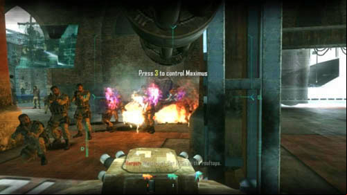 Due to the fact that the survival of your robot is necessary to the next challenge, you have to watch out for the soldiers with RPGs in the courtyard, who will shoot rockets at you through the garage door on the left - Mission 05: FALLEN ANGEL | Missions: Challenges - Missions: Challenges - Call of Duty: Black Ops II Game Guide & Walkthrough