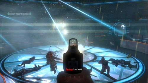 Again, choose the one crouching on the left as your target - Mission 06: KARMA | Missions: Challenges - Missions: Challenges - Call of Duty: Black Ops II Game Guide & Walkthrough