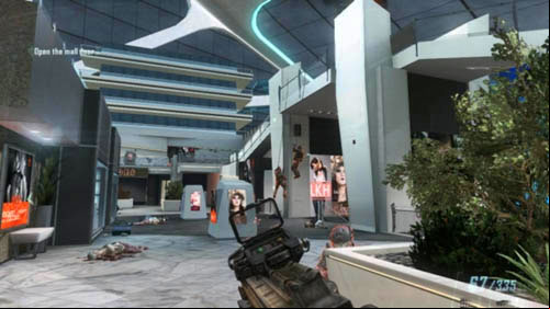 When you enter the mall, directly opposite youll see a big sign saying CAFI - Mission 06: KARMA | Missions: Challenges - Missions: Challenges - Call of Duty: Black Ops II Game Guide & Walkthrough