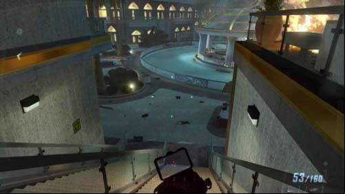 The outdoor area is the last part of the level, namely, the one youll find yourself in after going down the big stairs and exiting the shopping center - Mission 06: KARMA | Missions: Challenges - Missions: Challenges - Call of Duty: Black Ops II Game Guide & Walkthrough