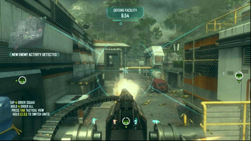 The second turret (by the communications uplink) will be firing at the soldiers appearing in an opposite, long street (picture above) - Strike Force 03: FOB SPECTRE | Strike Force: Challenges - Strike Force: Challenges - Call of Duty: Black Ops II Game Guide & Walkthrough
