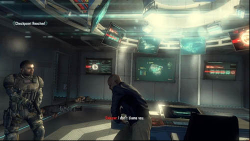 If DeFalco survived the confrontation, he will stand next to Salazar (this may happen only if only he took part in the confrontation or both he and Karma - see the details in the next section of the guide) (first picture above) - Mission 09 - ODYSSEUS | Decisions, consequences, endings - Decisions, consequences, endings - Call of Duty: Black Ops II Game Guide & Walkthrough