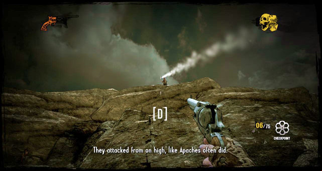 Apache warriors attacking from rocks - Episode 3 - A Bullet for the Old Man - Walkthrough - Call of Juarez: Gunslinger - Game Guide and Walkthrough