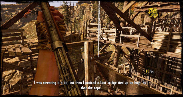 Foot bridge tied on a rope - Episode 11 - 1:30 to Hell - Walkthrough - Call of Juarez: Gunslinger - Game Guide and Walkthrough
