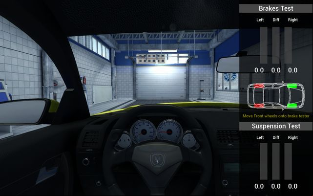 In the first place test is for the front brakes. - Diagnostics - Basics of gameplay - Car Mechanic Simulator 2014 - Game Guide and Walkthrough
