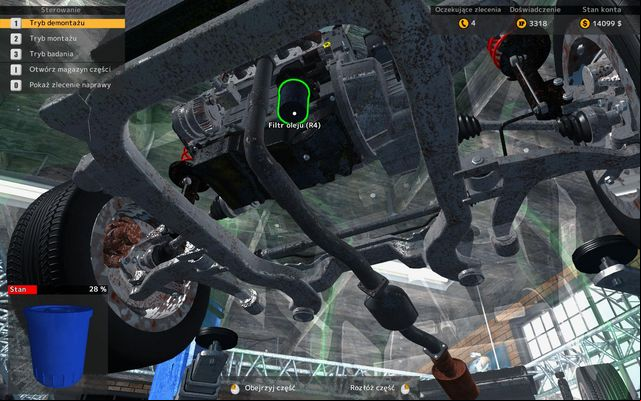 Oil filter is located under the oil sump. - Changing the oil filter - Basic renovation operations - Car Mechanic Simulator 2015 - Game Guide and Walkthrough