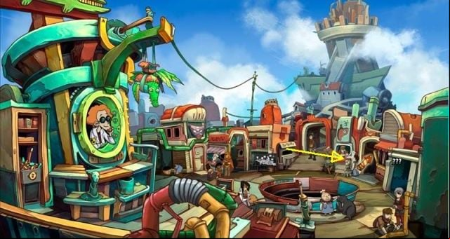 Leave the tavern and proceed to Bellevue - Learn how to convince Lady Goal | Chaos on Deponia Walkthrough - Have words with Goal - Chaos on Deponia Guide